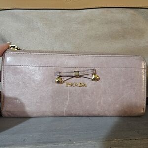 Prada Vitello Shine Pink Leather Zip Around Wallet